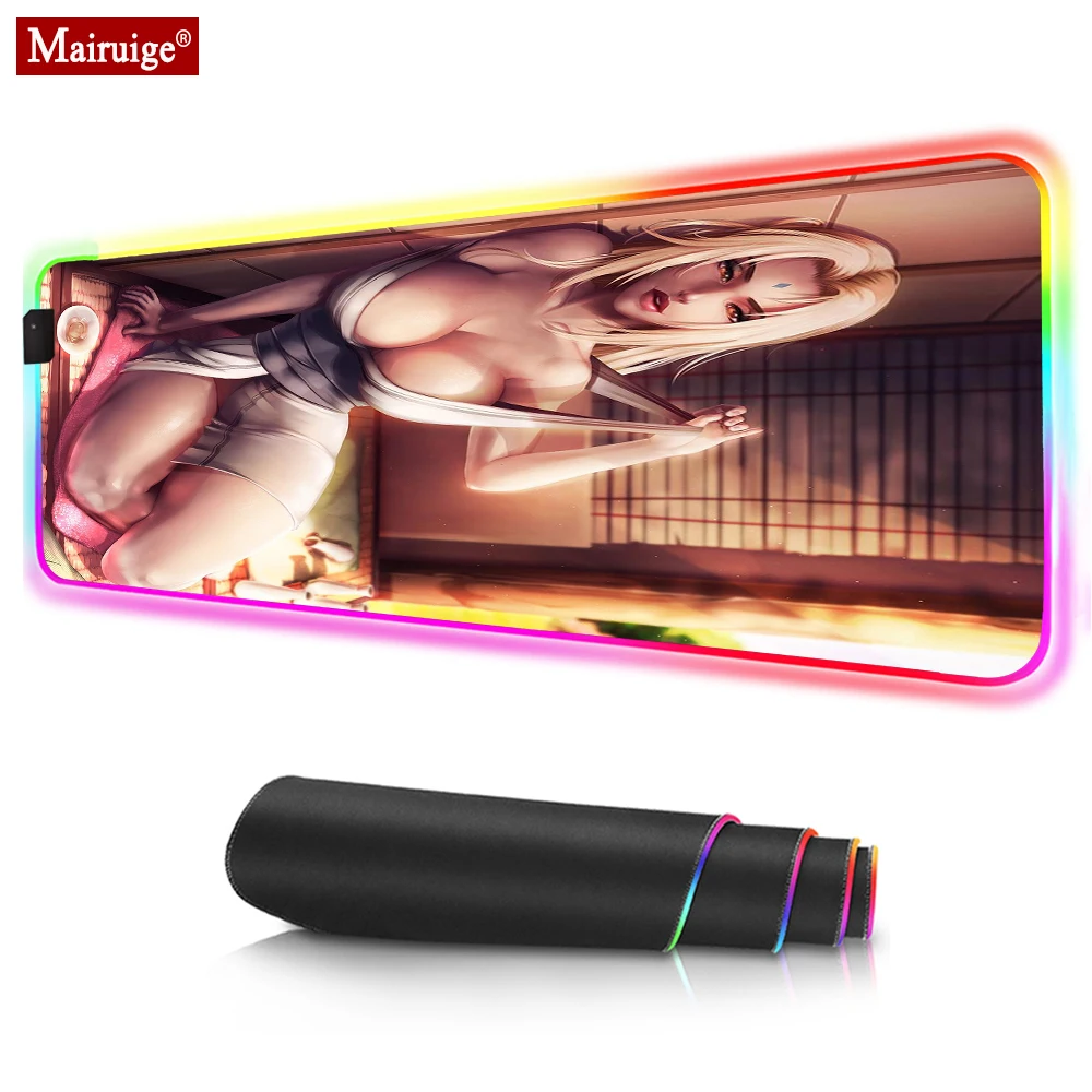 

LED Mousepad RGB Anime Girl Sexy Big Breasts Glow Colorful Gamer Large Mouse Pad 900x400mm Gaing Mouse Mat for Laptop Table Pads