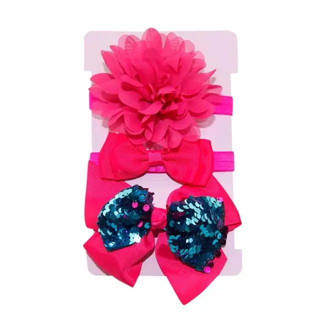New 3pcs/lot Sequin Felt Bow Lotus Flower Elastic Headbands Kids Photography Props Baby Girls Cute Headwear Christmas Gift Sets 43