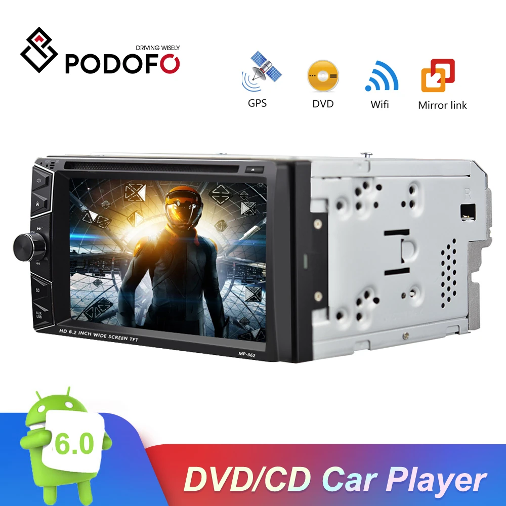 Podofo 2 Din Автомобильный dvd-плеер Android 6,0 gps Bluetooth Сенсорный экран автомобильный стерео MP3 MP4 Автомобильный мультимедийный плеер Поддержка зеркального соединения