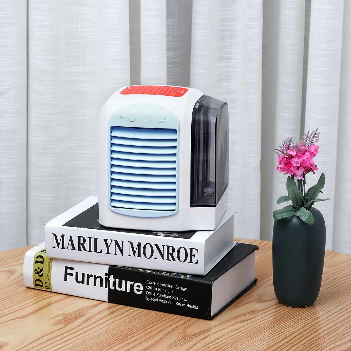 Мини-охладитель воздуха WARMTOO, портативный кондиционер, вентилятор, увлажнитель воздуха в помещении, съемный резервуар для воды, моющийся фильтр, 3 уровня, регулируемый