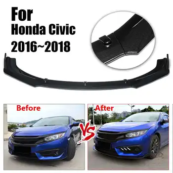 

3PCS Carbon Fiber Style Car Front Bumper Lip Splitter Lip Spoiler Diffuser Spoiler Cover Trim For Honda for Civic 2016~2018