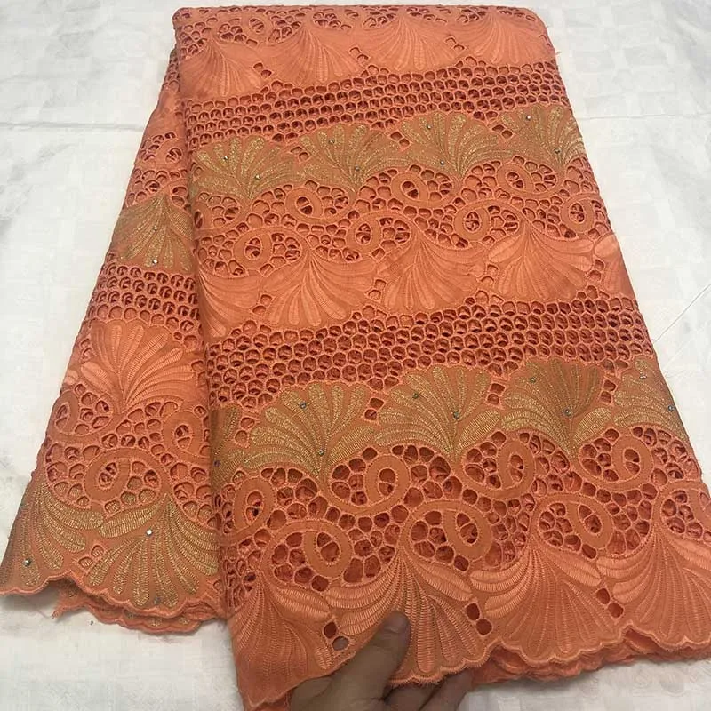 Africa Lace Fabric High Quality Swiss Voile Lace in Switzerland 100%Pure Cotton With Stones Nigeria French Lace Women Dress