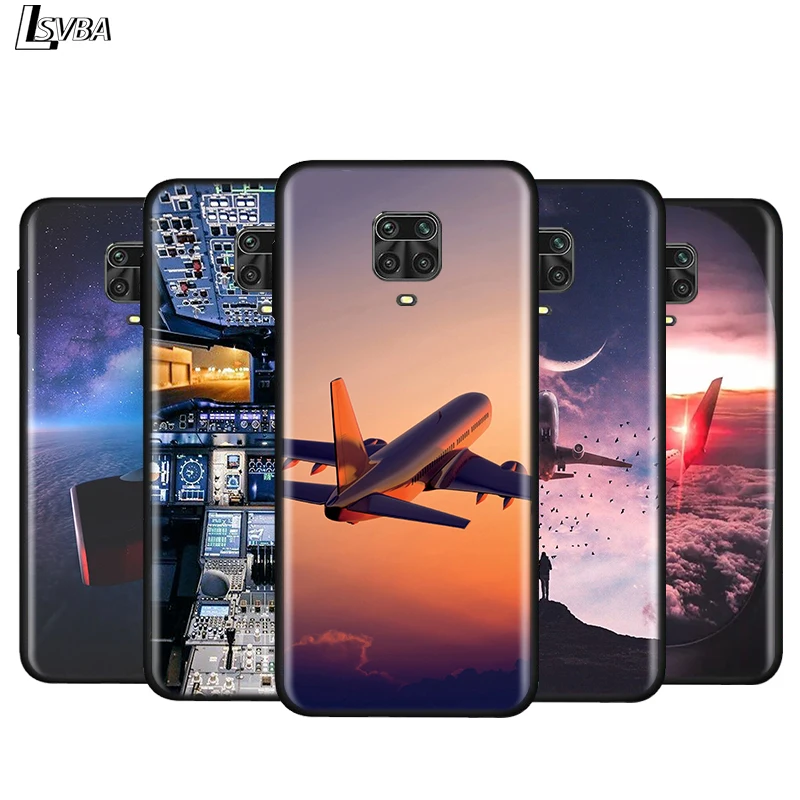 

Silicone Cover Airplane On Sunset For Xiaomi Redmi Note 9 9S Max 8T 8 7 6 5 Pro 5A 4X 4 Bright Black Phone Case
