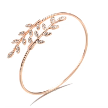

Match-Right Gold Color Minimalist Female Openable Bangle Flower Leaf Opening Charms Fashion Bracelet for Women Jewelry CN039