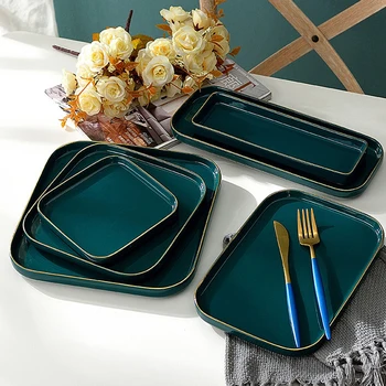 

European style Porcelain Dinnerware Dining Room Ceramic Tableware Sushi Plates Breakfast Golden edge tableware set