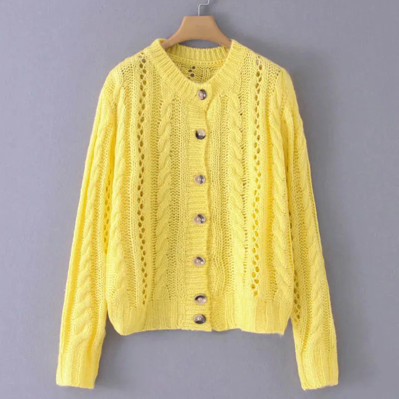 yellow cardigan coat Lavender Hollow Out Crochet Knitted Cardigan Sweater Women Autumn Vintage Sweaters Outwear Elegant Ladies Cozy Cardigan Knitwear - Цвет: yellow cardigan coat