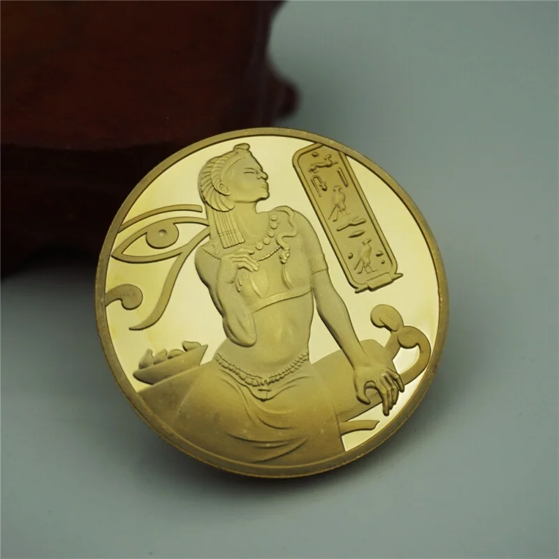gold Египетская Клеопатра позолоченная позолота 40 мм Египетская царица Нефертити памятная монета туристический подарок - Цвет: gold