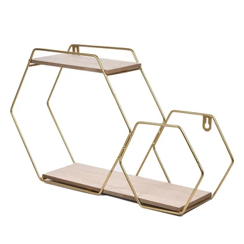 

SHGO HOT-Iron Hexagon Rack Magazine Rack Living Room Wall Mounted Storage Rack Room Decoration Organizer Storage Holders