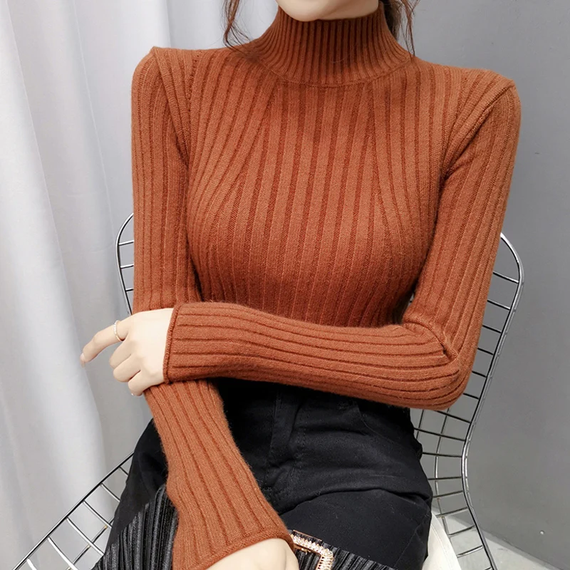 

Korean Slim Basic Turtleneck Pullovers and Sweaters 2021 New Autumn Winter Long Sleeve Knitted Tops Female Elastic Jumper Jersey