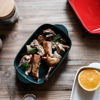 

Ceramic Binaural Rectangular Cheese Baked Plate Pan Baking Dish Tray Western Dishes Oven Bowl High Temperature 600C