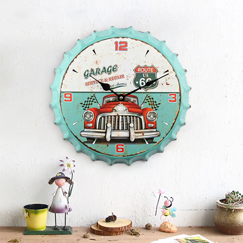 Modern Design Wall Clock Retro Beer Bottle Caps Metal Beer Bottle