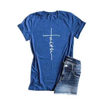 

New Women's Underwear Cross Faith Letter Print Round Neck Cotton Short Sleeve T-Shirt