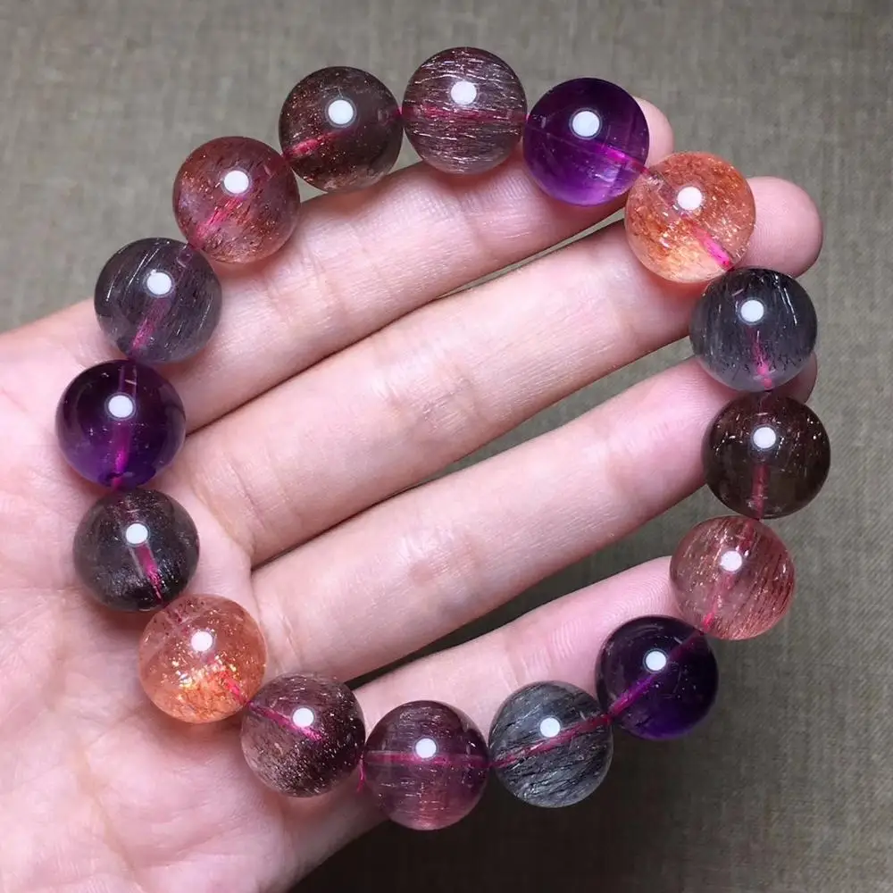 

Certificate Natural Super Seven Lepidocrocite Quartz Rutilated Quartz Bracelet Melody Stone Round Bead 13mm Crystal AAAAAA