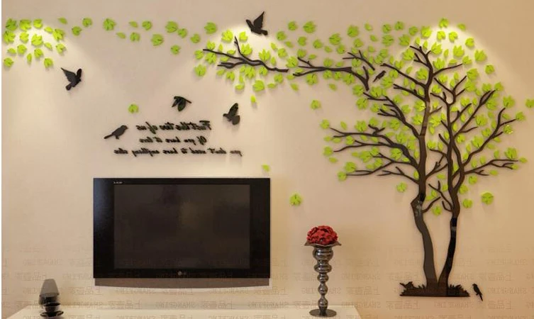 Большое дерево, сделай сам, акриловая 3d Наклейка на стену для гостиной, спальни, наклейки на стену, ТВ фон, декор на стену, домашнее украшение, горячая распродажа - Цвет: black light green