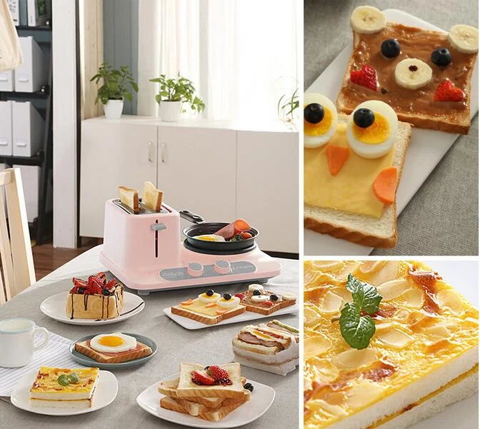 Donlim DL-3405 3in1 Bread maker Coffee roaster household breakfast machine Fried Eggs steamer pan pink diy cooker220-230-240v