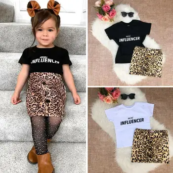 

2PCS Toddler Kids Baby Girl Clothes Tops T-Shirt+Leopard Print Skirt Outfits