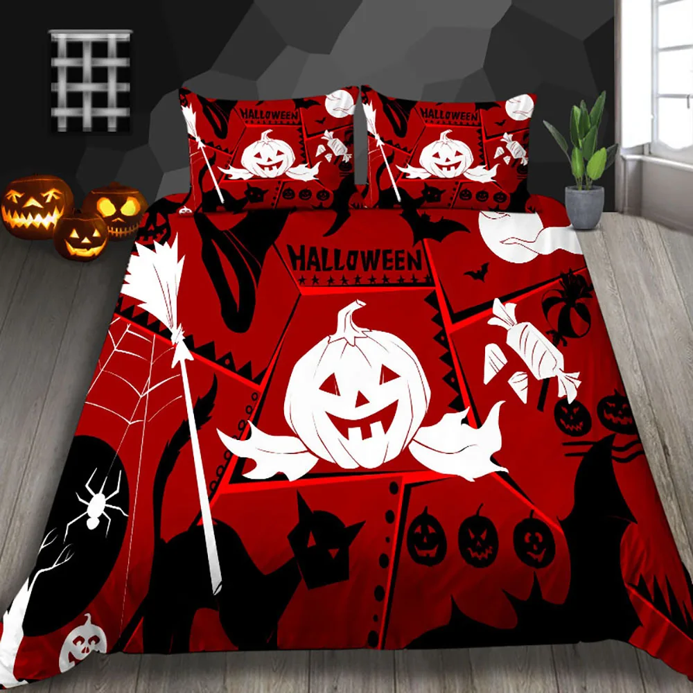 

Thumbedding Pumpkin Ghost Print Bedding Set Halloween Creative Duvet Cover Cartoon King Queen Full Twin Single Double Bed Set