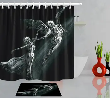 

Skeleton with Wings Angel Halloween Polyester Fabric Waterproof Shower Curtain 12 Hooks Bathroom Accessory Sets Home Decoration