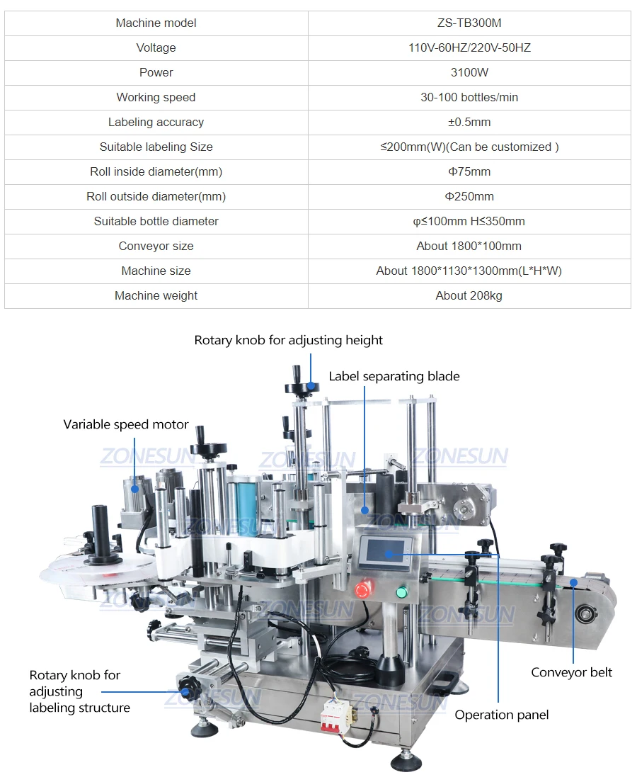 ZONESUN ZS-FAL180C9 Automatic Square Bottle Liquid Filling Capping And Double Sides Labeling Machine