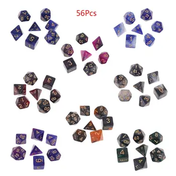 

56Pcs/Set Dichromatic D4 D6 D8 D10 D12 D20 Polyhedral Dices Number Dials Desktop Table Board Playing Game