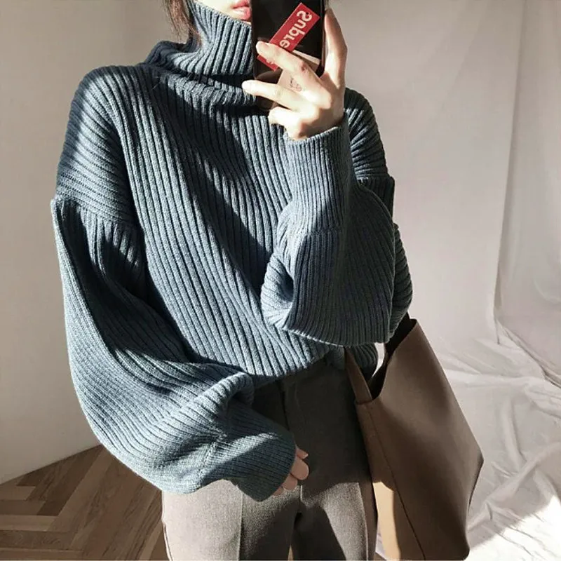 

2020 Autumn Winter New Sweaters Women Turtleneck Korean Loose Slim Lazy Flat Knitted Sweater Pullovers Womens Winter Clothes