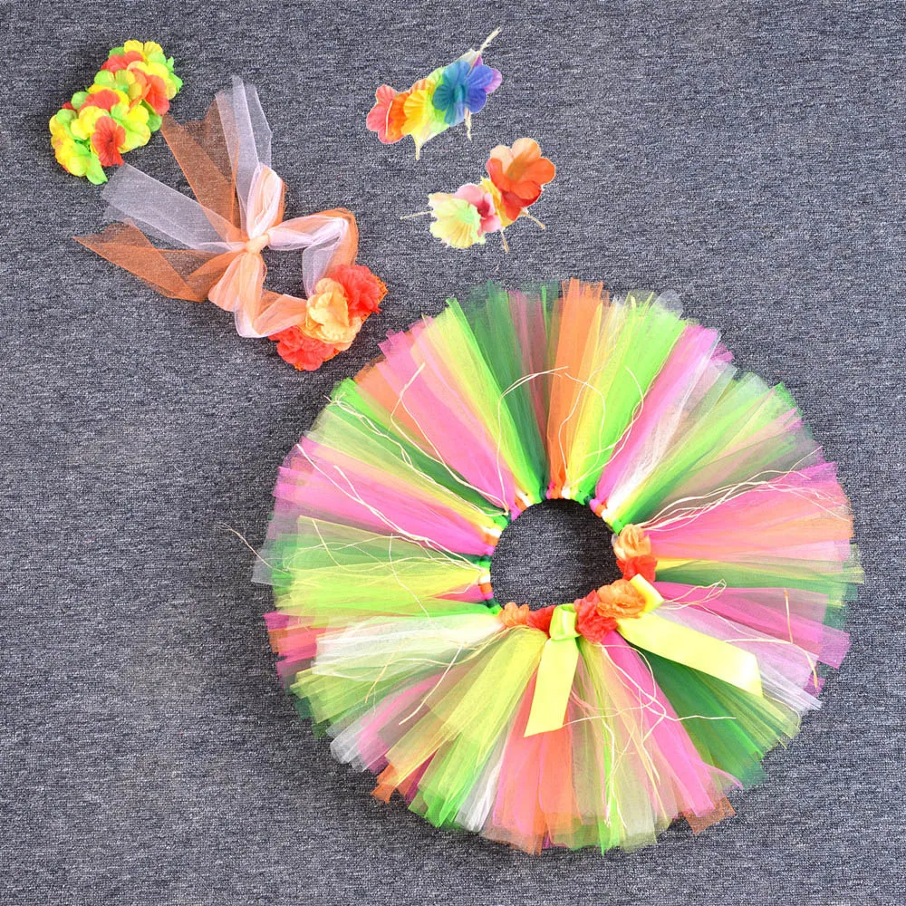 Cute Baby Girls Summer Beach Party Hawaiian Costume Fringes Flower Girls Tulle Skirt for Photo Shoot Princess Tassel Tutu Skirt (2)
