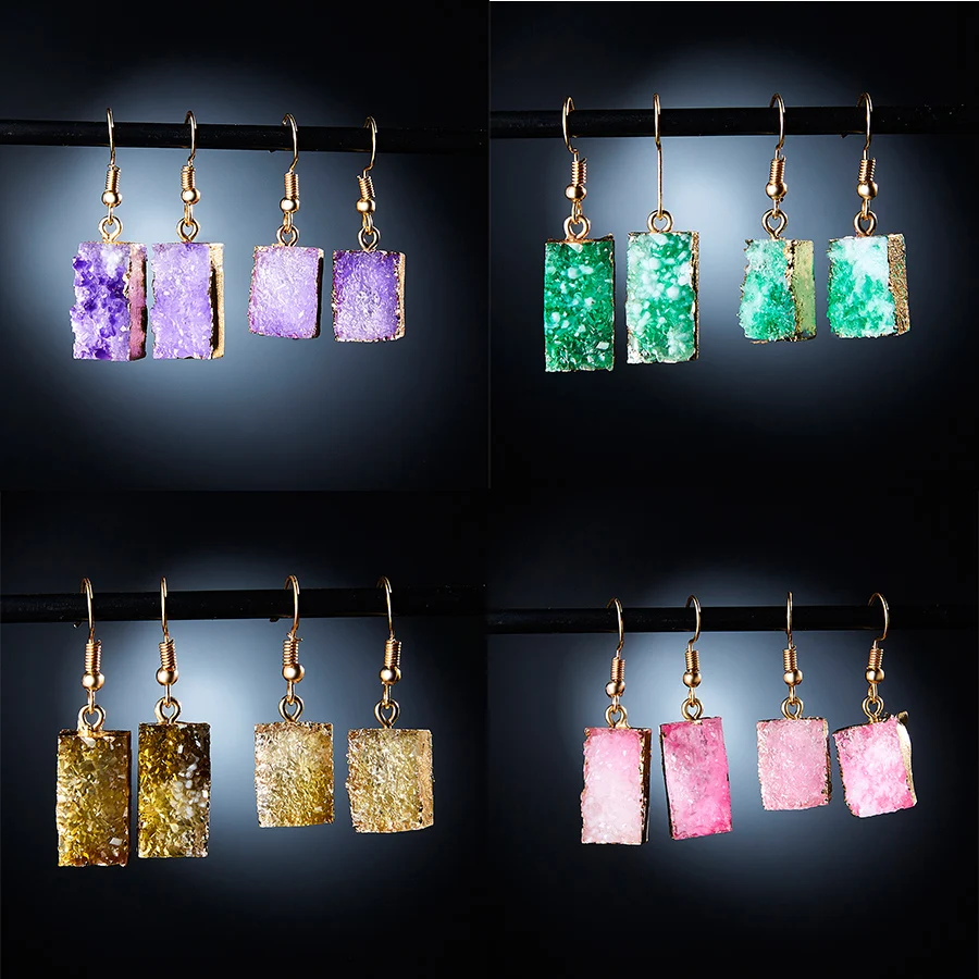 

Trendy Korean Style Resin Stone Druzy Earring Drop Earrings For Women Muticolor Geometric Dangle Earring Female Jewelry Gift
