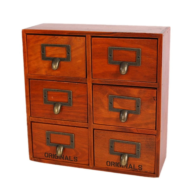 

Multi Drawer Type Wooden Grocery Retro Wood Cabinets Wooden Storage Box with 6 Drawers