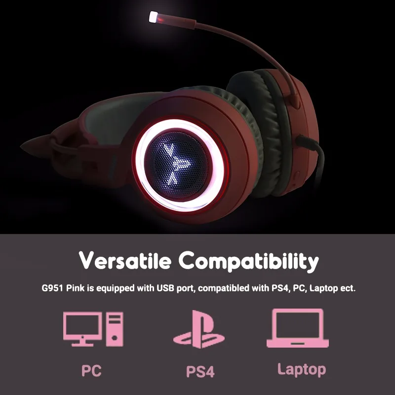 Игровая Гарнитура SOMiC G951pink с объемным звучанием стереогарнитура кошачьими