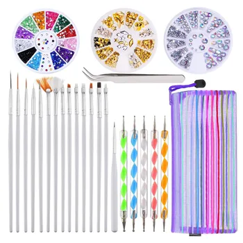 

25Pcs/Set Nail Art Brushes Pen Dotting Tools Manicure Rhinestones Pearl Bead Decoration Wheel Tweezers Kit