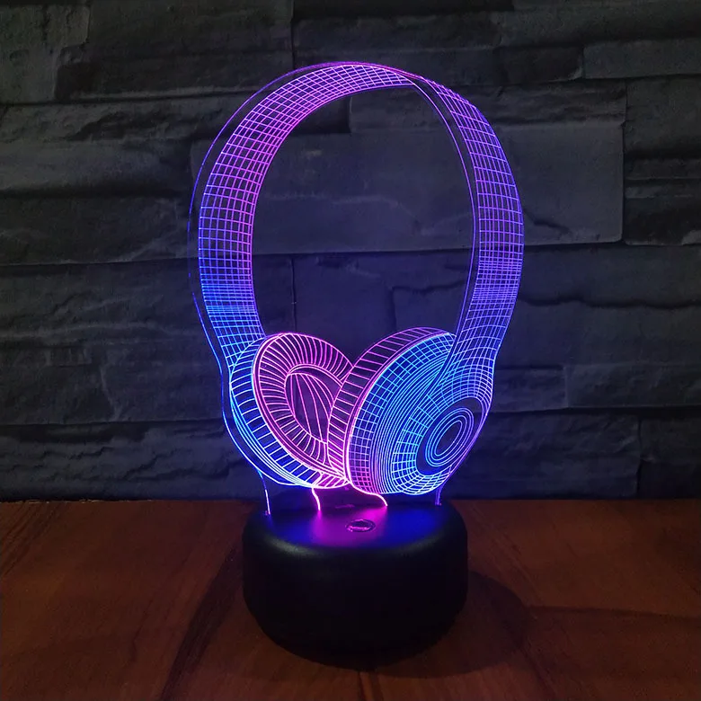 3D Lamp Headset DJ Illusion Music Earphone Model LED Night Light Headphone  Colorful Desk Table Lamp Office Bedroom Decoration|LED Night Lights| -  AliExpress