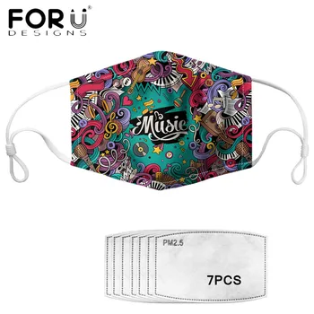 

FORUDESIGNS 2020 Fashion Anti-dust Pollution Face Masks Music Pattern Printed Mascara Respirator with Activated Carbon Filter