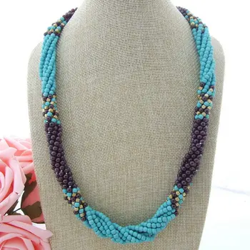 

24" 7 Strands Blue Turquoise Garnet Necklace