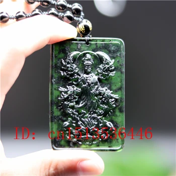 

Carved Chinese Black Green Jade Dragon Guanyin Pendant Obsidian Necklace Charm Jewellery Fashion Lucky Amulet Gifts for ManMen