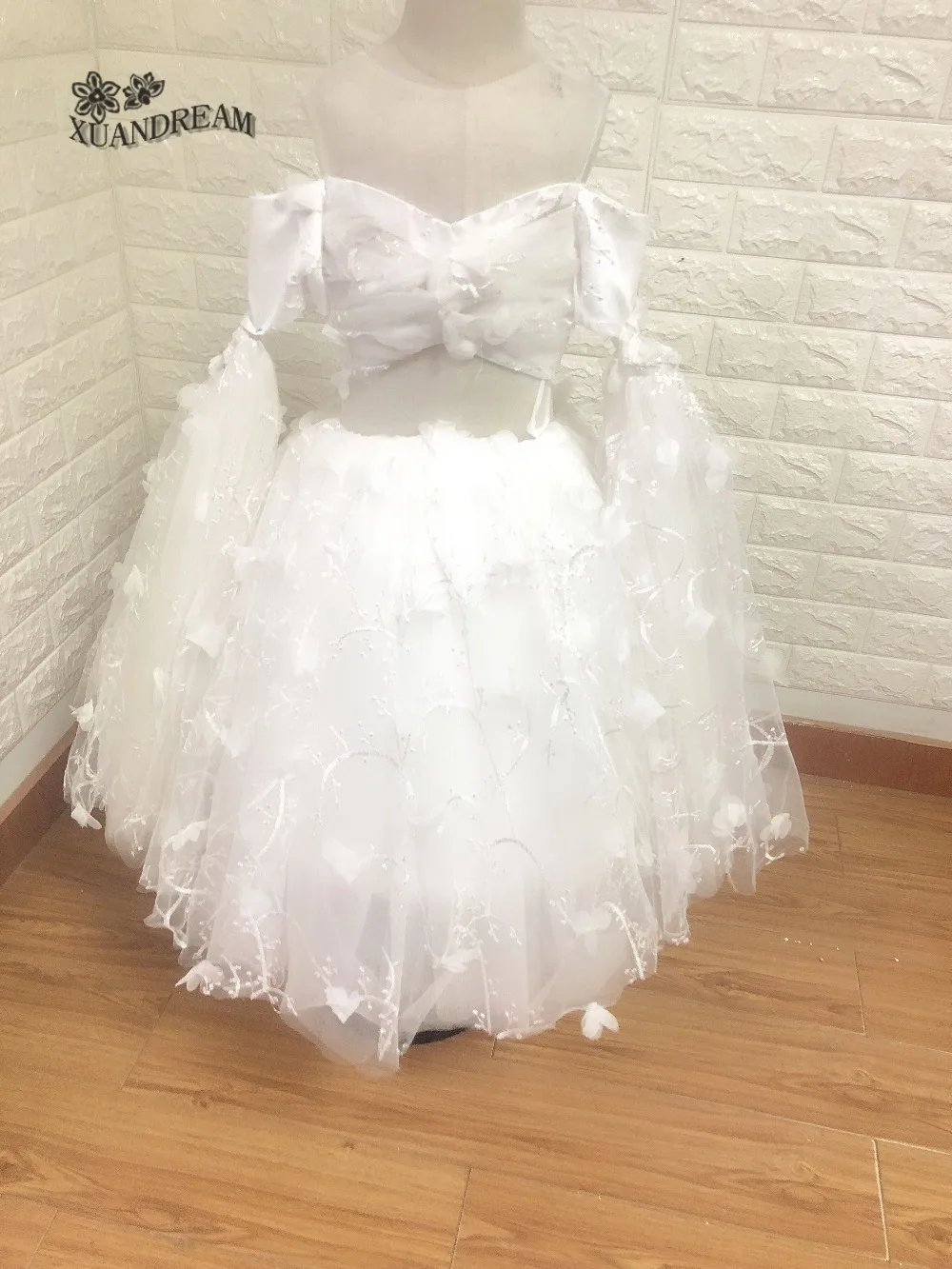 XUANDREAM недорогие платья vestidos primera comunión robe soiree fille, детское платье для девочек, Белые Платья с цветочным узором для девочек, XD-153