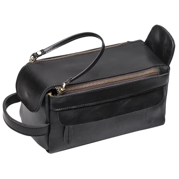 

AUAU-Vintage Leather Women Men Cosmetic Bag Travel Toiletry Wash Bag Make Up Bags