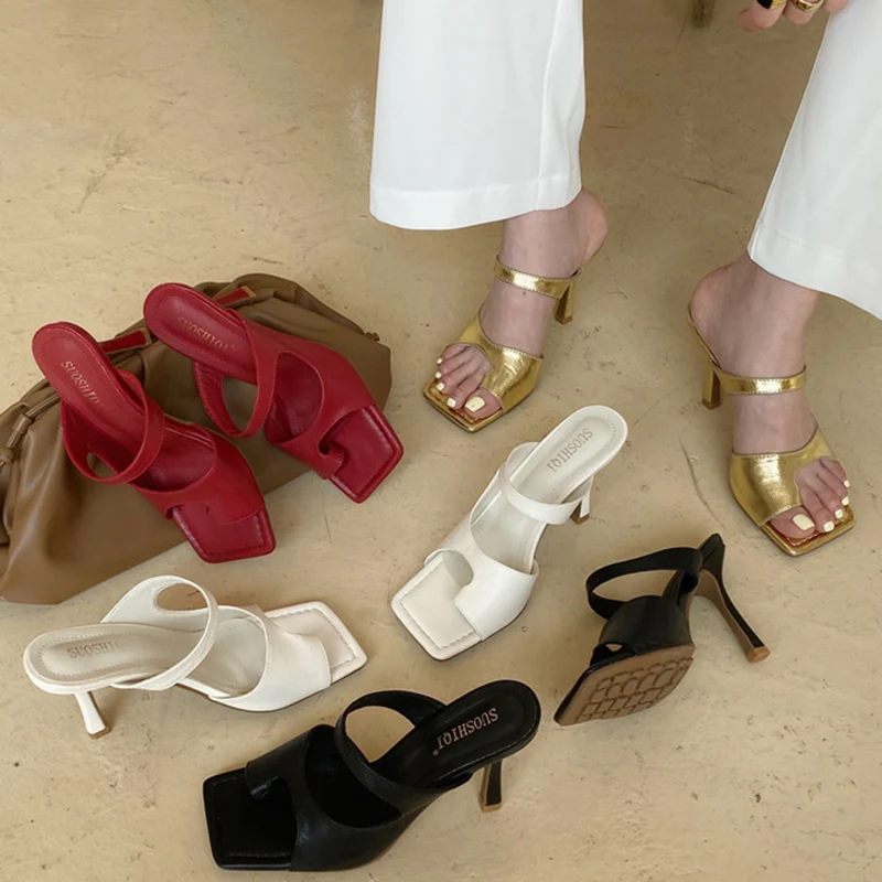 2020 Women Slides 10cm High Heels Gold Mules Fetish Summer Slip On Toe Sandals Luxury Slippers Prom Sandles Party Shoes | Обувь