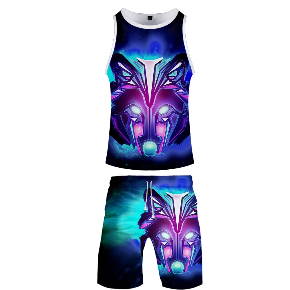 Galaxy wolf, комплект из двух предметов, майка и шорты, Harajuku, Мужская майка, уличная одежда, Galaxy wolf, баскетбольная майка без рукавов, уличная одежда