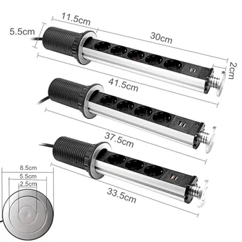 

New 3/4/5 EU Plug Electrical Socket Retractable Tabletop Lifting Socket 2 USB Port Worktop Outlet Kitchen Table Electrical Socke