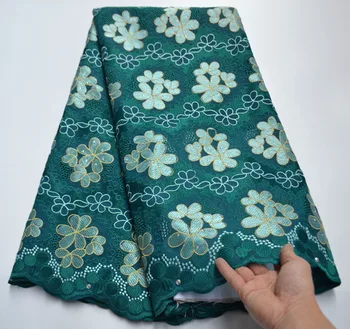 

2020 New Swiss African Dry Cotton Lace Fabric High Quality Swiss Voile Lace In Switzerland With Stones Embroidery For Dress BV-9