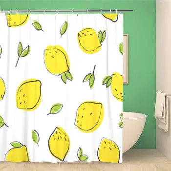 

Bathroom Shower Curtain Yellow Pattern Nice Lemon Green Fruit Doodle Drink Botanical Polyester Fabric 60x72 inches Waterproof