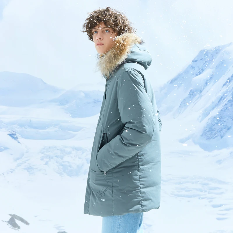 Cena Metersbonwe męska parki gruba puchowa kurtka znosić średniej długości płaszcz z kaczego puchu ciepłe wspinaczka parki ubrania płaszcz na śnieg