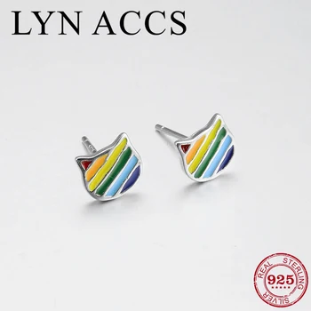 

New enamel rainbow earrings cute cat shape 925 Sterling Silver fashion trend DIY fine women Stud Earrings luxury party Jewelry