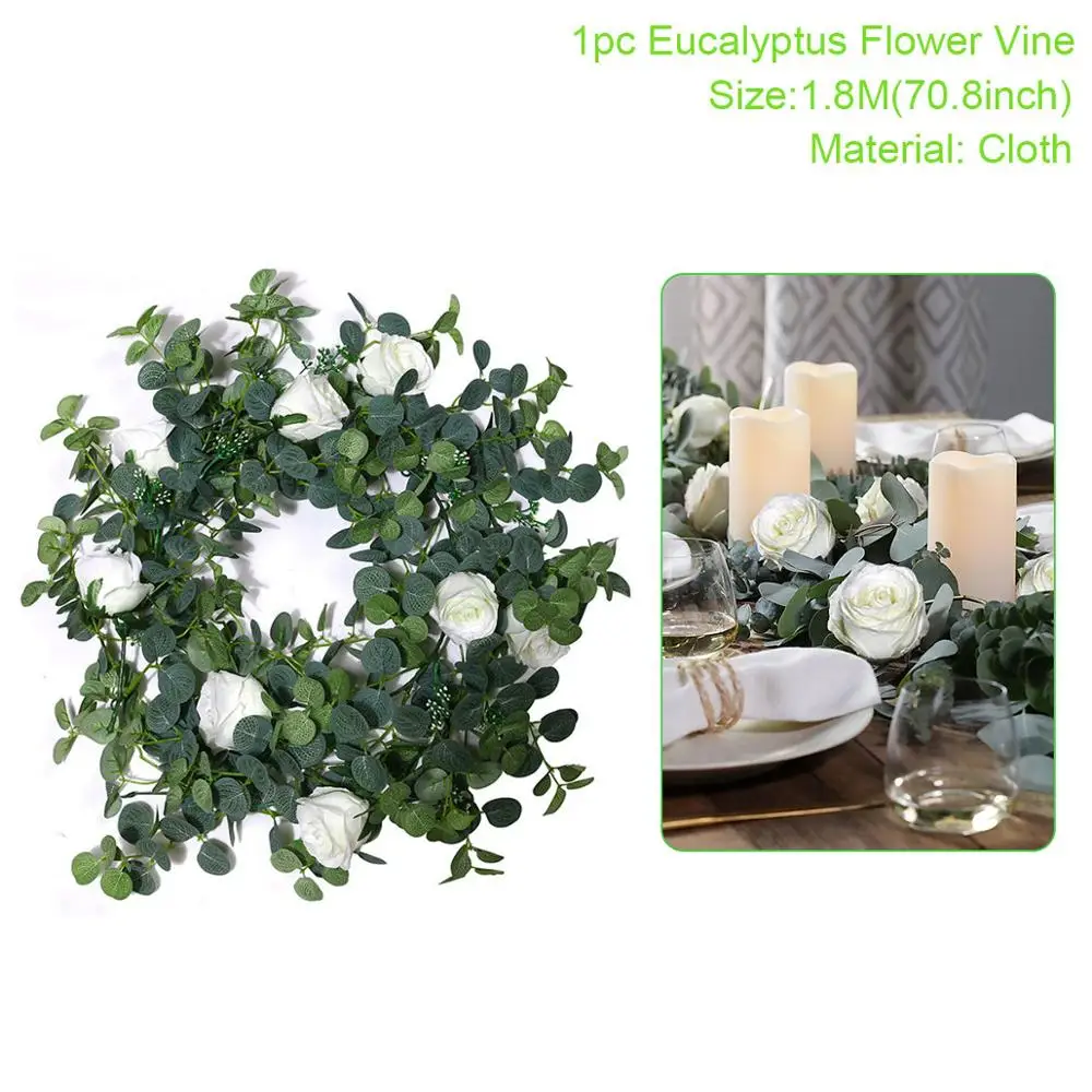 Artificial flower Искусственная гирлянда из эвкалипта Huiran, Деревенское украшение для свадебного стола, товары для свадебной вечеринки, зеленый Эвкалиптовый венок, детский душ - Цвет: Artificial flower