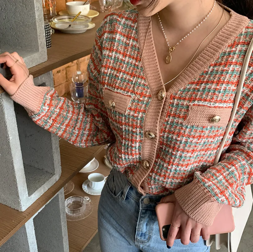Vintage Knitted Cardigans Women's Sweater Kawaii Tweed Autumn Winter Korean Retro Knitwear Clothes Tops 2021 New |