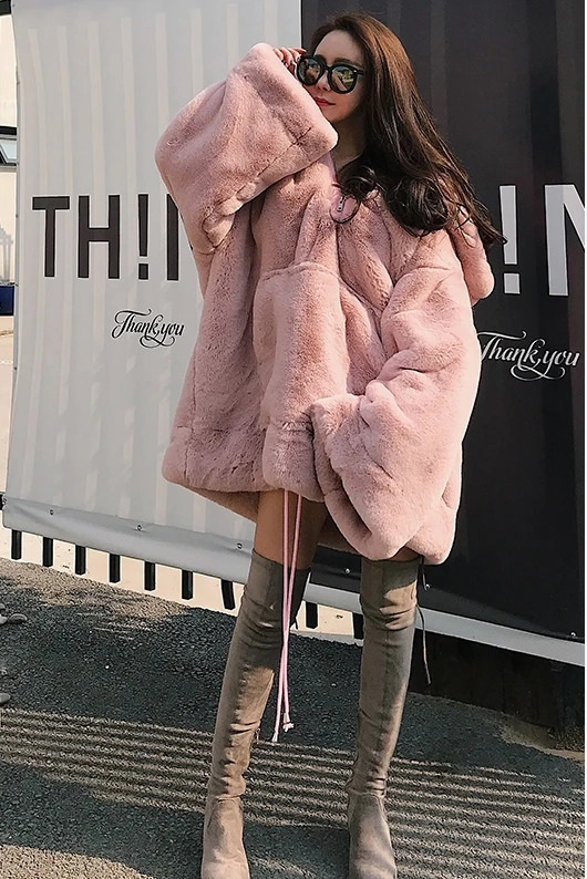 Пальто из искусственного меха большого размера, женские зимние толстовки с капюшоном размера плюс, куртка из искусственного меха, толстые пуловеры, женские розовые плюшевые пальто большого размера 472