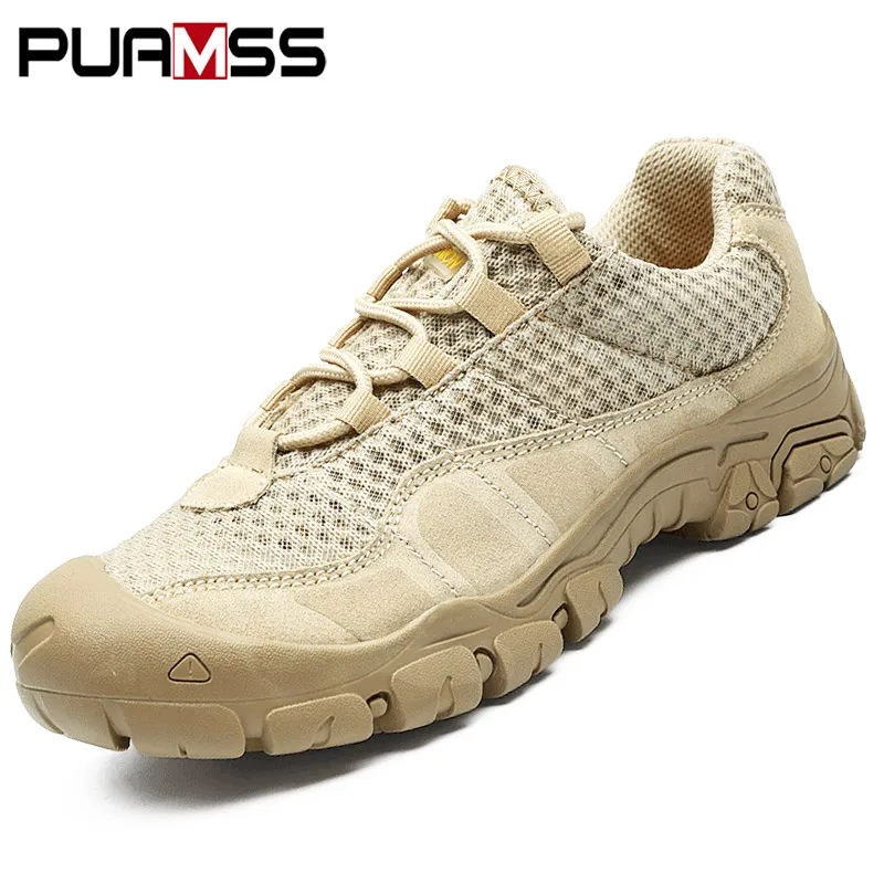 Hiking Shoes Combat Boots Outdoor Men Hiking Shoes Mesh Breathable Tactical Combat Army Boots Desert Training Sneakers Anti-Slip Trekking Shoes