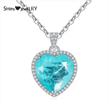 

Shipei 100% 925 Sterling Silver Heart Paraiba Tourmaline Gemstone Wedding Fine Jewelry Engagement Pendant Necklace Wholesale