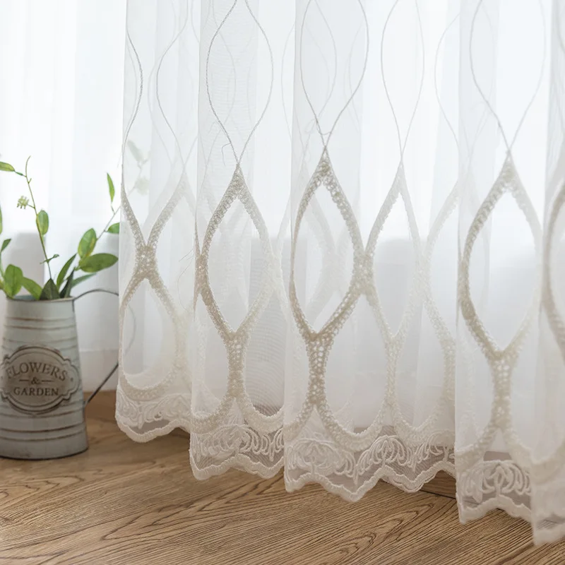 Modern White Embroidery Sheer Curtains European Style Voile Tulle Sheer for The living Room Bedroom Window Curtain Drapes