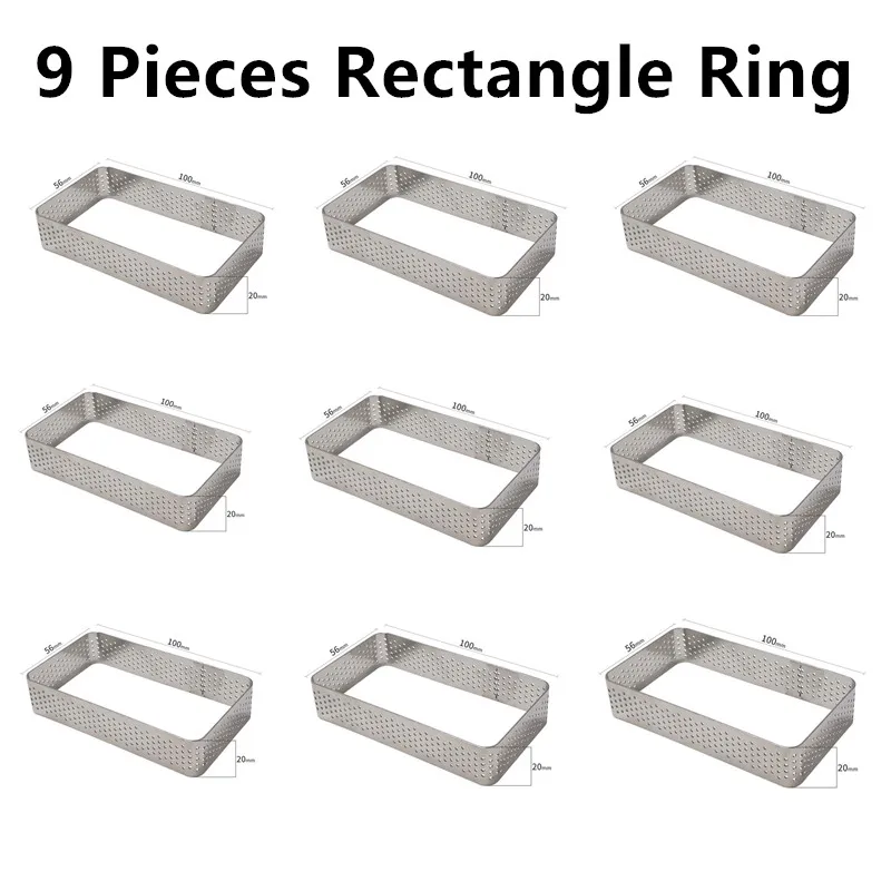 9PCS Rectangle Ring SHENHONG Кондитерская Форма для пирога десертная сковорода силиконовая форма для выпечки муссов украшение тарталета - Color: 9PCS Rectangle Ring